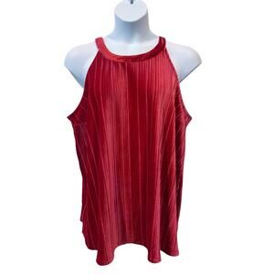 Torrid Top Womens Plus Size 2 Red Velvet Pleated High Neck Goddess Tank Blouse